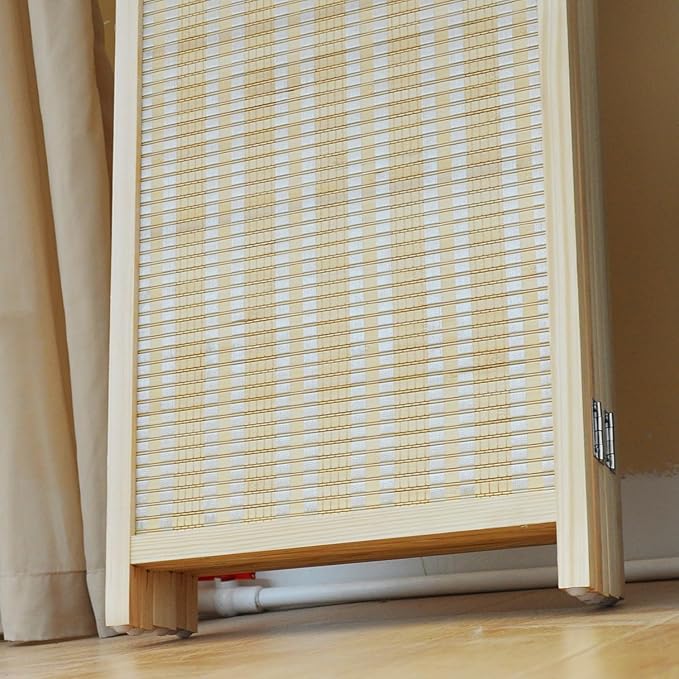 6 Panel Folding Room Divider Screen, Bamboo, for Separation, Beige, 67" H x 92.1" W