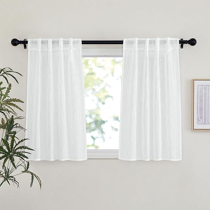 NICETOWN White Semi Sheer Kitchen Curtains 36 inch Length, Rod Pocket & Back by NICETOWN