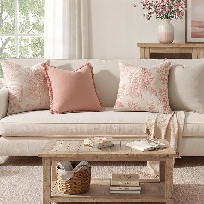Set of 2 Decorative Floral Pillow Covers 18x18 Inch Light Pink | Neutral - Image 4