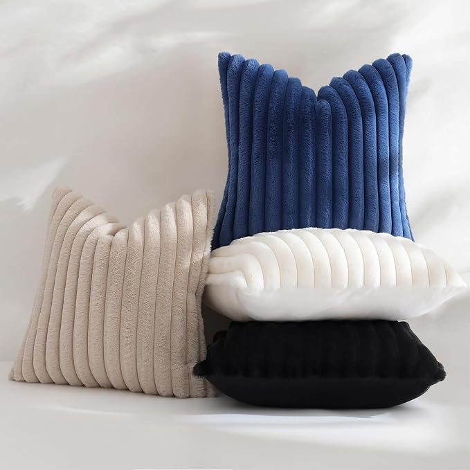 decorUhome Fall Faux Fur Throw Pillow Covers 12x20 Set of 2 Beige | Decorative - Image 5