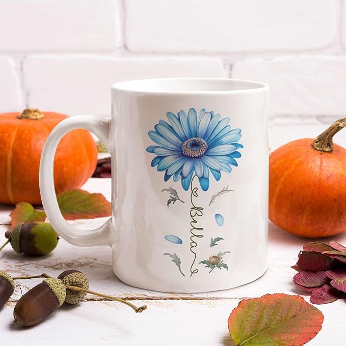 Adorable Gerbera Daisy Flower Mug, Customized Flower Themed Cup With Name, Novelty Daisy Flower Accent Mug 11oz 15oz, Custom Daisy Lover Coffee Cup, Personalized Flower Mug For Birthday