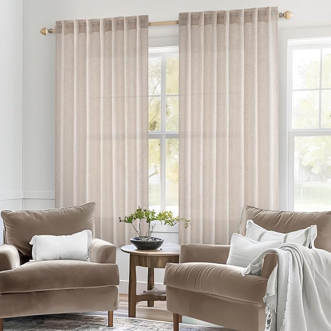 MIULEE Natural White Linen Curtains 52x60 Inch Length 2 Panels - Image 2