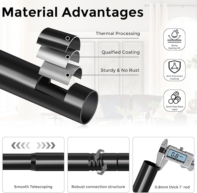 2 Pack Curtain Rods for Windows 48 to 84 Inch, Decorative Adjustable Heavy Duty - Image 6