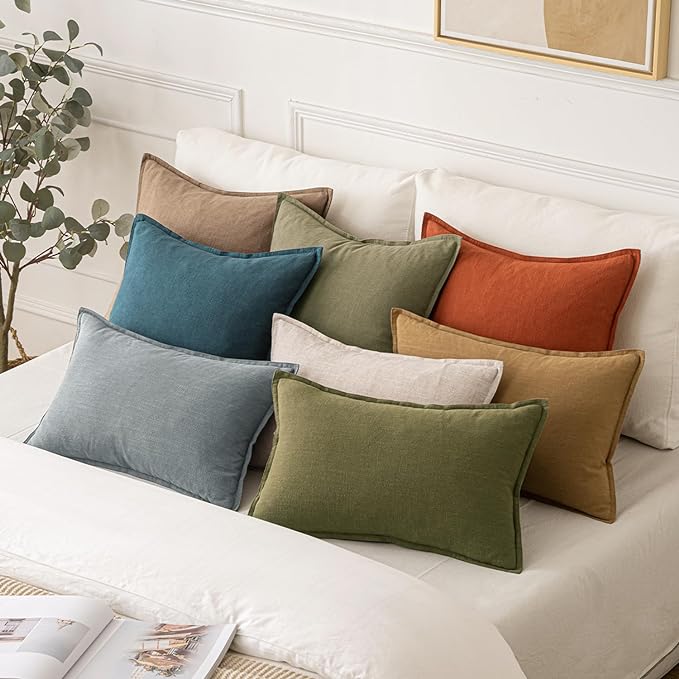 MIULEE Decorative Linen Pillow Covers 18x18 Inch Blue | Boho Farmhouse​ - Image 5