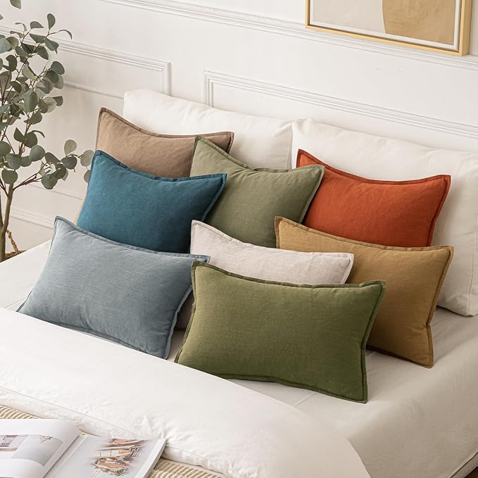 MIULEE Decorative Linen Pillow Covers 20x20 Inch Green | Boho Farmhouse​ - Image 5