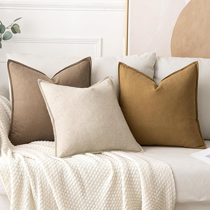 MIULEE Decorative Linen Euro Sham Pillow Covers 24x24 Natural Beige | Boho - Image 4