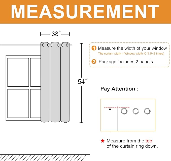 Blackout Curtains for Bedroom, 2 Drape Panels, 38 x 54 Inch | Thermal Insulated - Image 7