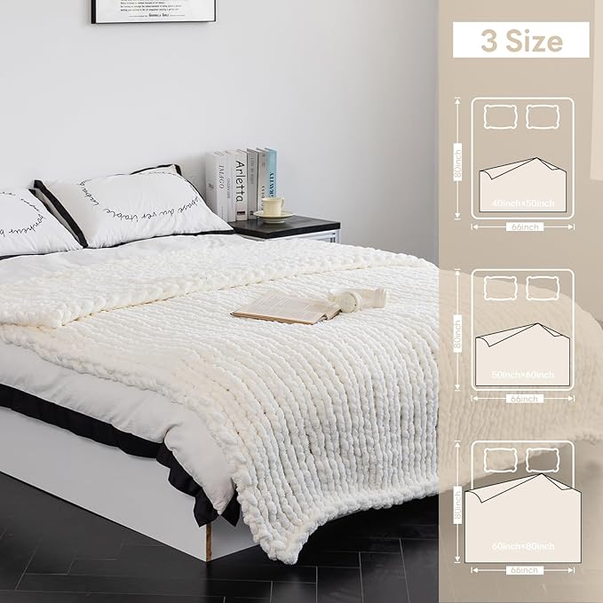 Chunky Knit Blanket - Luxury Soft Cozy 60 * 80 Throw Blanket,100% Woven Blanket Rope Knot Throw Blanket for Couch, Sofa, Home Decor, Gift - Machine Washable（Milk White）