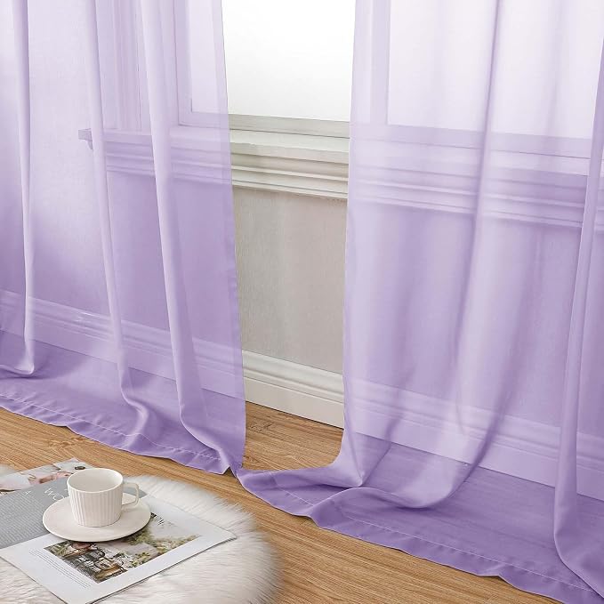 Lavender Sheer Curtain for Bedroom Living Room 78 Inches Long 2 Panels Set - Image 8