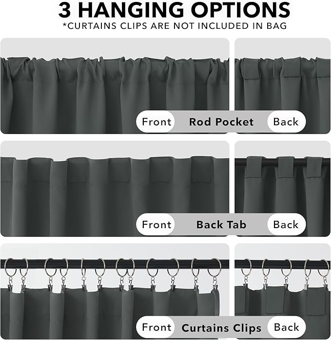 Deconovo Blackout Curtains, Thermal Insulated, W52 x L84 2 Panels, Back Tab - Image 2