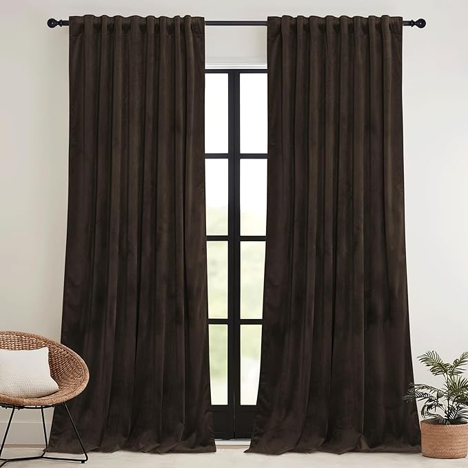 RYB HOME Brown Blackout Curtains 84 inches Long Velvet, Room Darkening Thermal by RYBHOME