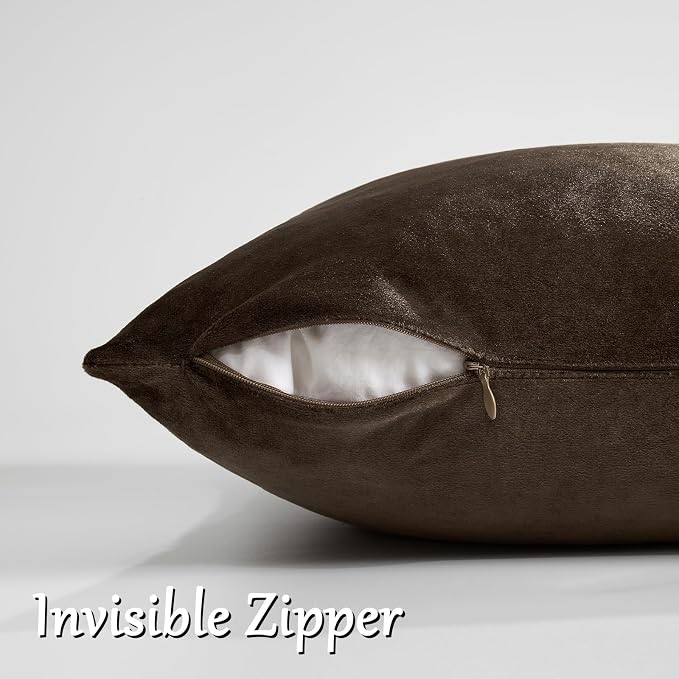 GIGIZAZA Brown Velvet Pillow Covers 12x20 Decorative Pillows Pack of 2 | Lumbar - Image 5