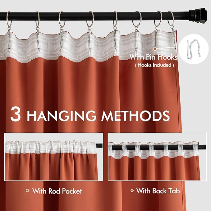 MIULEE Fall Burnt Orange Back Tab Blackout Curtains 52"x84" Length 2 Panels | - Image 3