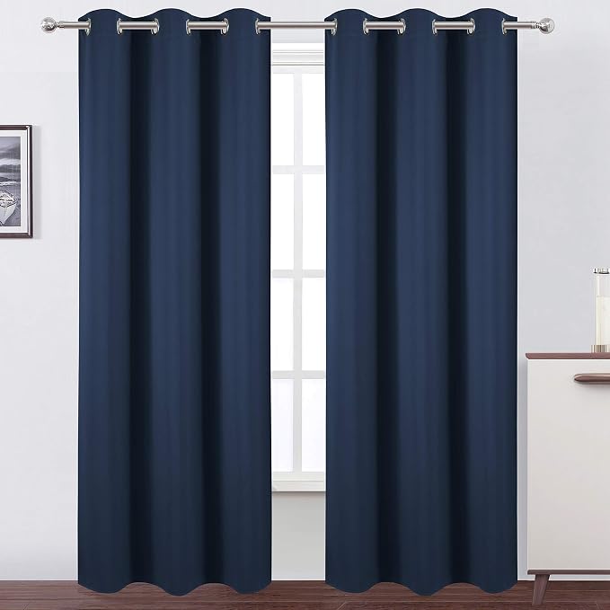Navy Blue Thermal Blackout Curtains/42 x 95 Inch/Set of 2 Panels Room Darkening by Lemomo