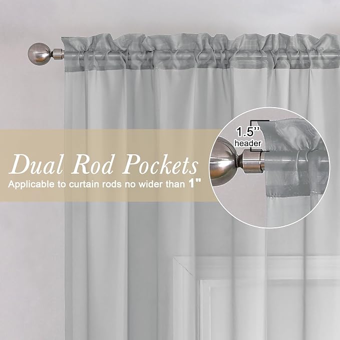 Light Grey Sheer Curtains 78 Inches Long 2 Panels, Light Filtering Voile Airy - Image 4