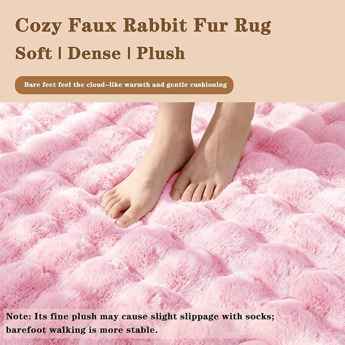 Pink Rabbit Plush Rug 5'x7', Fluffy Shaggy Area Rug - Image 4