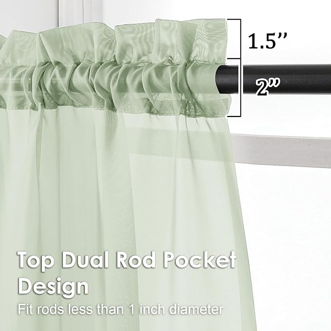 OVZME Light Green Sheer Curtains 54 Inches Long 2 Panels - Image 2