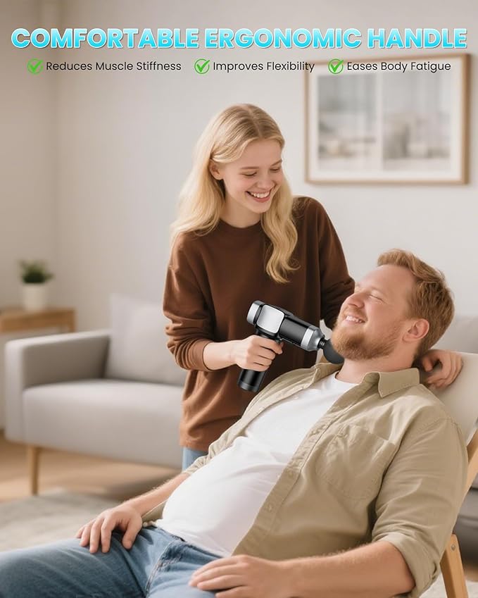 Deep Tissue Massage Gun, Portable Percussion Electric Muscle Massager for Pain Relief, Handheld Massagers with 30 Speeds & 6 Attachments for Back and Neck, Gifts for Men Women