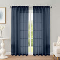 OWENIE Navy Blue Sheer Curtains 72 Inches Long 2 Panels Set, Transparent Voile by OWENIE