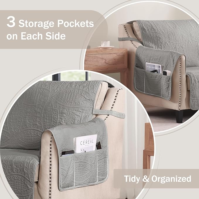 Soft Quilted Couch Cover with Pockets - Image 5