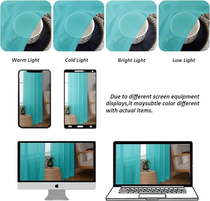 Chyhomenyc Turquoise Sheer Curtains 78 Inches Long 2 Panels Set - Image 8