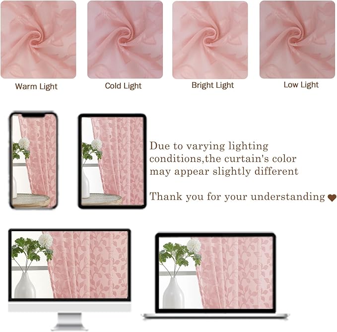 Chyhomenyc Blush Pink Sheer Curtains 90 Inch Length 2 Panels Set, Light - Image 3