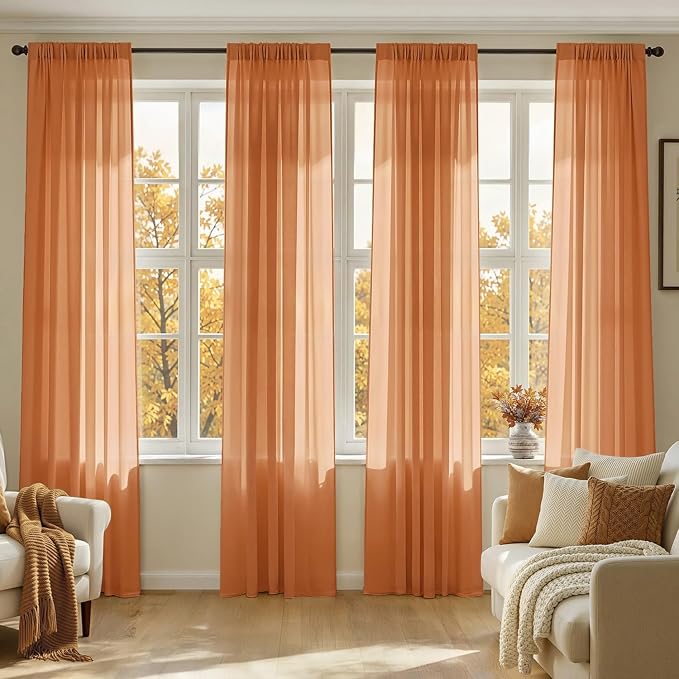 MIULEE Fall Orange Sheer Curtains 84 Inches Long 4 Panels 42 x 84 Inches | by MIULEE