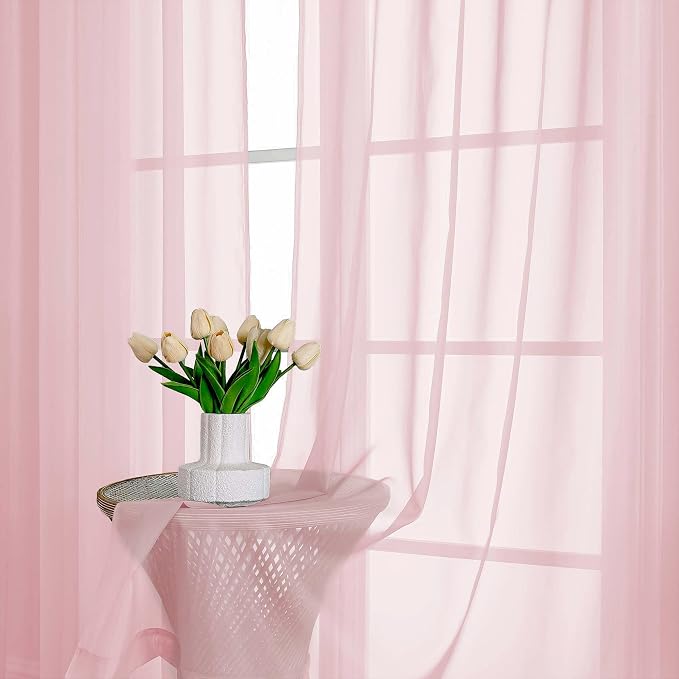 OVZME Blush Pink Sheer Curtains 72 Inches Long 2 Panels Set, Light Filtering - Image 6