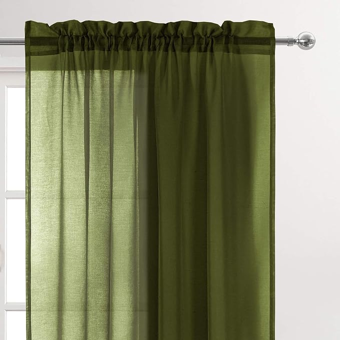 DWCN Olive Green Sheer Curtains - Image 3
