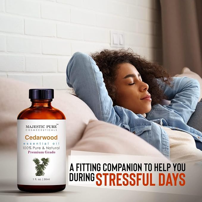 Majestic Pure Cedarwood Essential Oil with Glass Dropper - 1 Fl Oz - 100% Pure and Natural Cedarwood Oil - Premium Grade Essential Oils for Diffuser, Aromatherapy, Soap and Candle Making