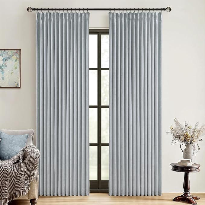 MIULEE Grayish Blue Pinch Pleated 100% Blackout Curtains 40x102 Inches | Room by MIULEE