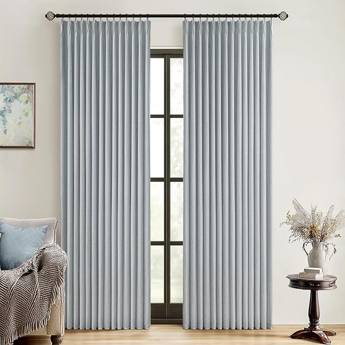 MIULEE Grayish Blue Pinch Pleated 100% Blackout Curtains 40x108 Inches | Room by MIULEE