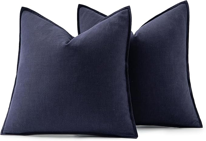 MIULEE Decorative Linen Euro Sham Pillow Covers 22x22 Inch Navy | Boho - Image 6
