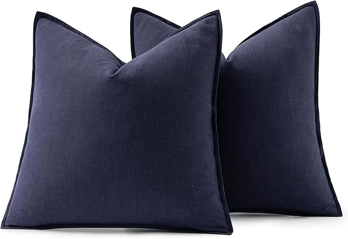 MIULEE Decorative Linen Euro Sham Pillow Covers 24x24 Navy | Boho Farmhouse​ - Image 6