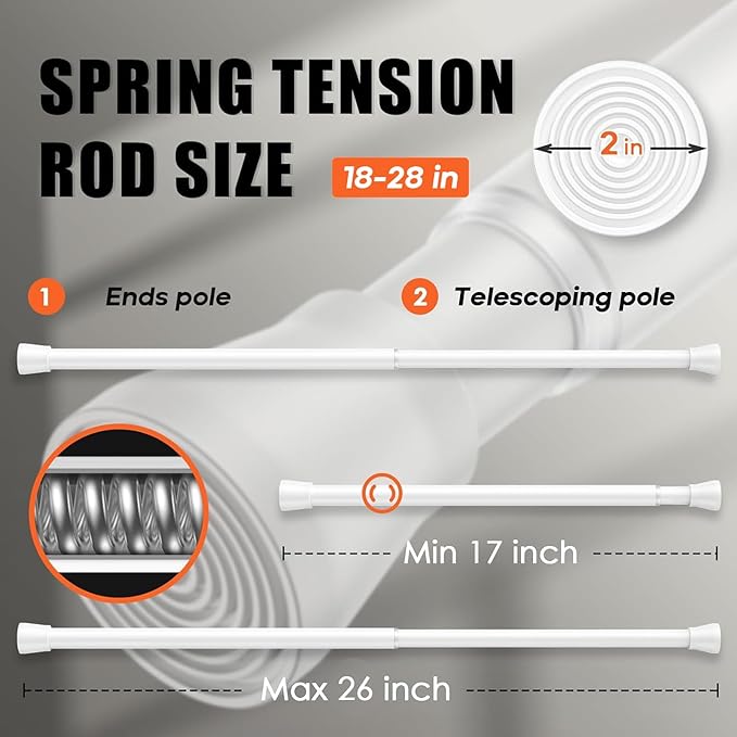 AIZESI White 2pcs Small Tension Rods 17 to 26 Inch, Durable Tension Curtain - Image 3