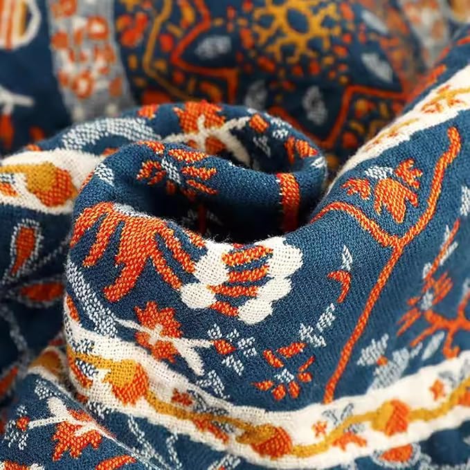 Boho Muslin Blanket for Adults 4-Layer Gauze 80 x 90 Inches Soft Cozy 100% Cotton Summer Cooling Blanket Circle Geometric Decor for Sofa Bed Coverlet Both Sides (A Luck Wheel, 80 x 90 in)