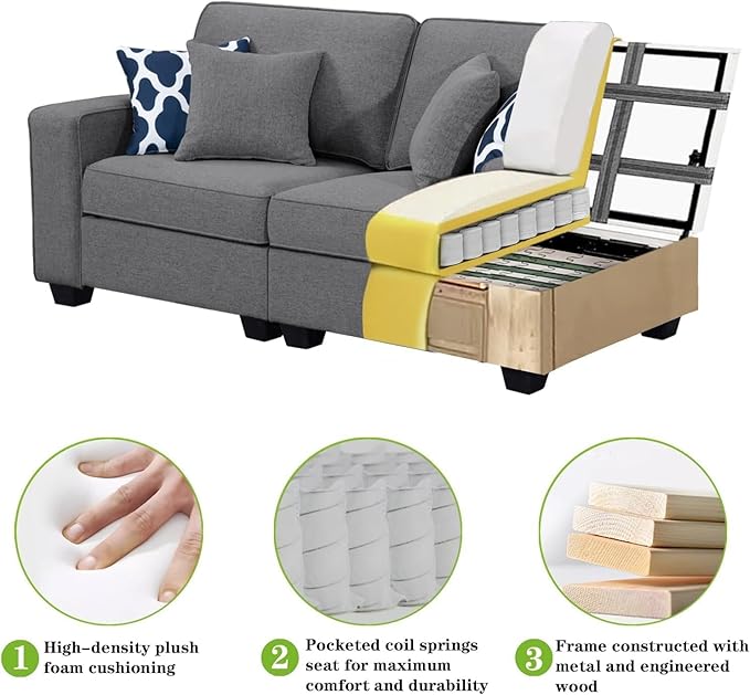 L Lengend Vansen Modular Sectional Sofa U Shaped Couch with Ottoman Modern Reversible Corner Sectional Couch for Living Room (Dark Grey, U Shaped Sofa-6)
