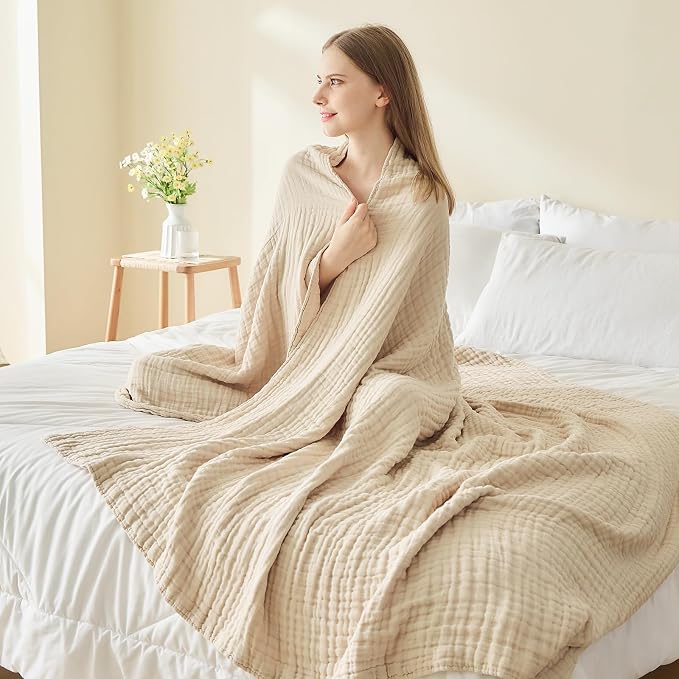EMME Muslin Blankets for Adults Throw Blanket for Couch Breathable Gauze Soft - Image 6