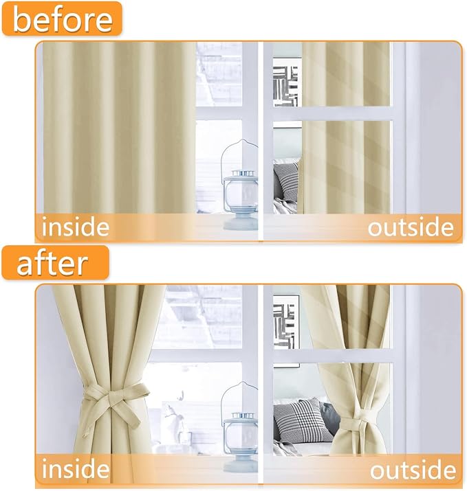 Blackout Curtains for Bedroom, Light Beige, 42 x 45 Inch, 2 Panels | Thermal - Image 4