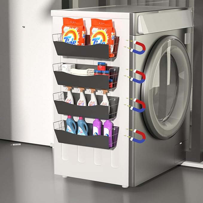 Magnetic Kitchen Organizer for Refrigerator Spice Rack Organizer Metal Magnet Shelf For Waching Machine Strong Magnetic Fridge Shelf for Microwave Kitchen Pantry Organizer No Drilling Installation