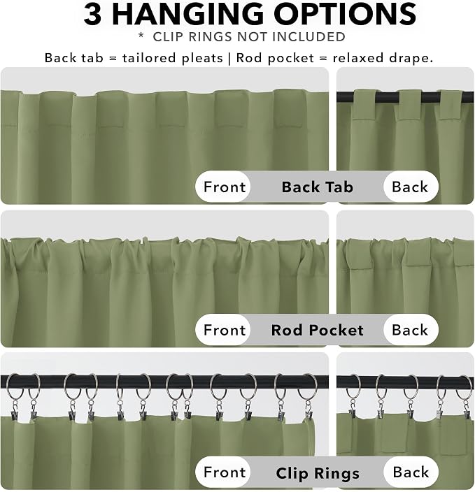 Deconovo Blackout Curtains, Thermal Insulated, W52 x L45 2 Panels, Back Tab - Image 2