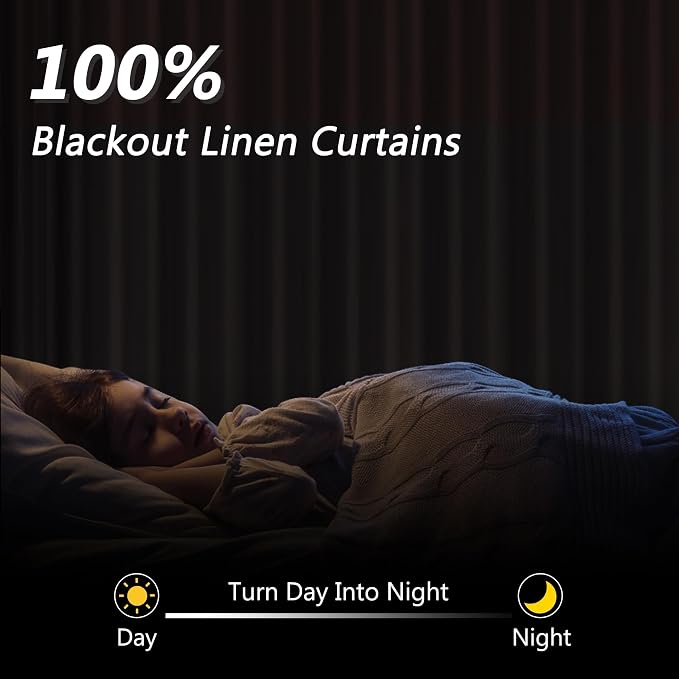 Extra Wide 100% Blackout Linen Curtains - Image 2