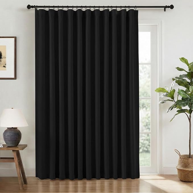 INOVADAY Linen Textured 100% Blackout Sliding Door Curtains 102x84 Black | 1 by INOVADAY