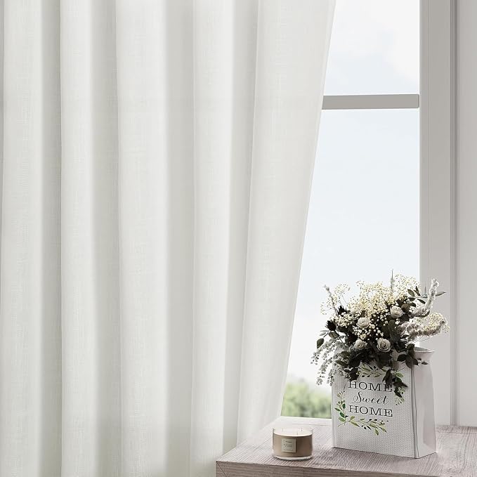 Nanspring Off White Linen Curtains 84 Inch Length 2 Panels Set - Image 2