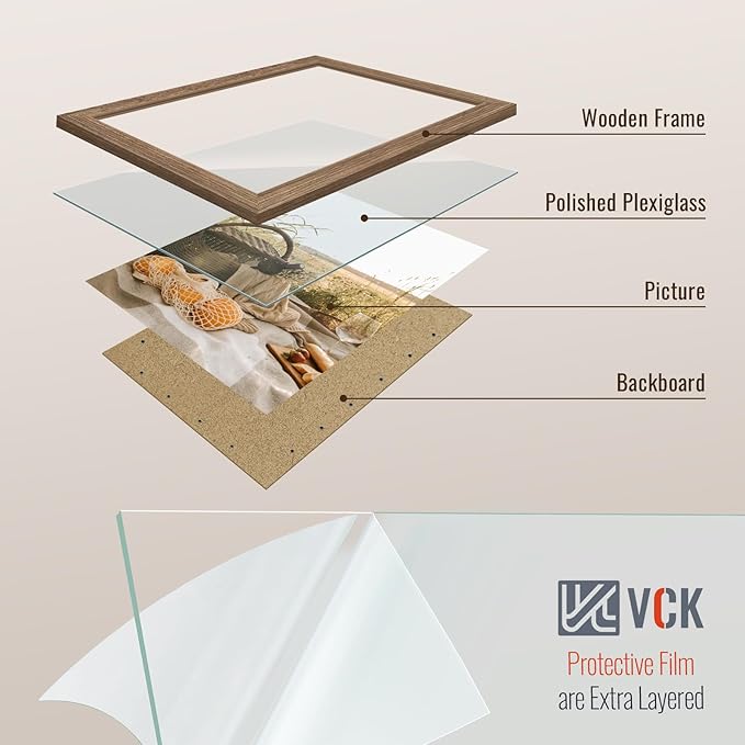 VCK 14x24 Frame Set of 3 - Brown Walnut, Natural Textured Solid Wood Picture Poster Frame, Wall Gallery Frame