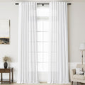 White Linen Curtains for Living Room 123 Inches Long Extra Long Back Tab by Nanspring