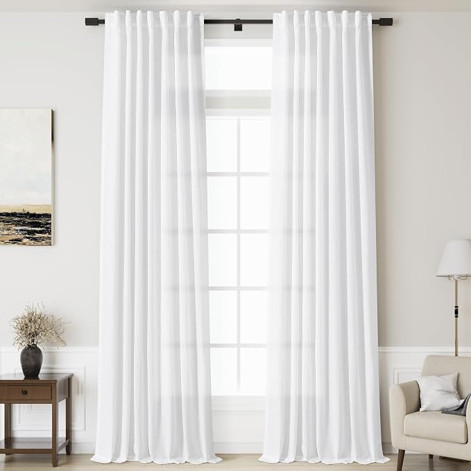 Nanspring Linen White Curtains Extra Long by Nanspring