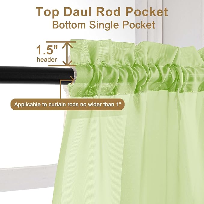 Chyhomenyc Lime Sheer Curtains 96 inches Long 2 Panels, Light Filtering Soft - Image 4