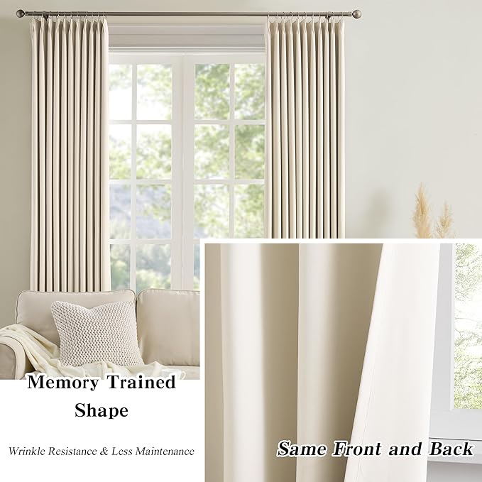 Cream Beige Blackout Pinch Pleated Curtains 95 Inches Long, Privacy Window - Image 6