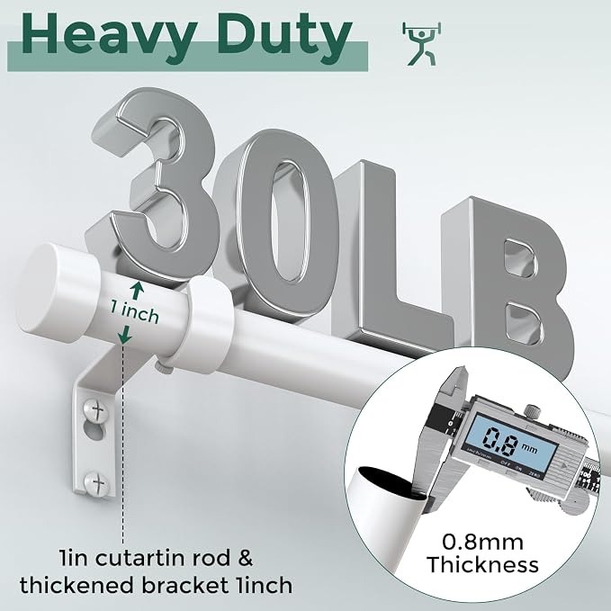 VOIIY White Curtain Rods for Windows 66 to 120 Inch, Size:36-120 Inch - Image 3